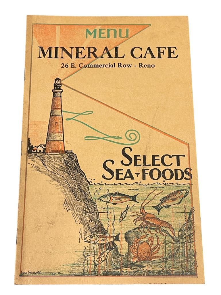 1935 MINERAL CAFE MENU RENO, NV SEA FOOD RESTAURANT MENU AND RECEIPT DATING 1937 (1 of 14)