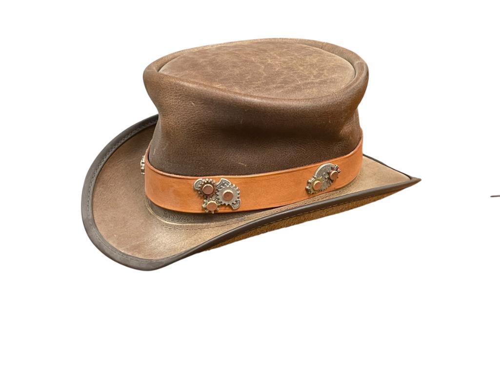 STEAMPUNK ELDORADO HAT BY VOODOO HATTER FEATURING LEATHER AND CARVED STONE BEAD HAT BAND (1 of 9)