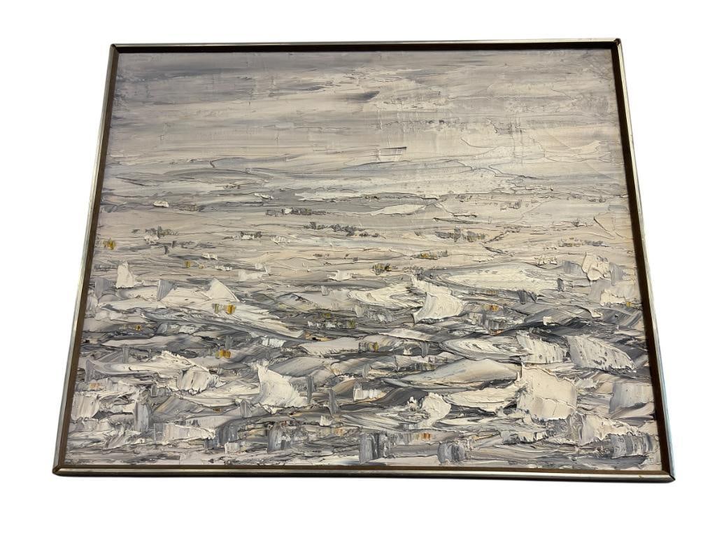ORIGINAL PALLET KNIFE PAINTING ON CANVAS "NEVADA DESERT" SIGNED BY ARTIST ON BACK: ILLEGIBLE SIGNATURE, TITLED #264 NEVADA DESERT" 31" X 25"