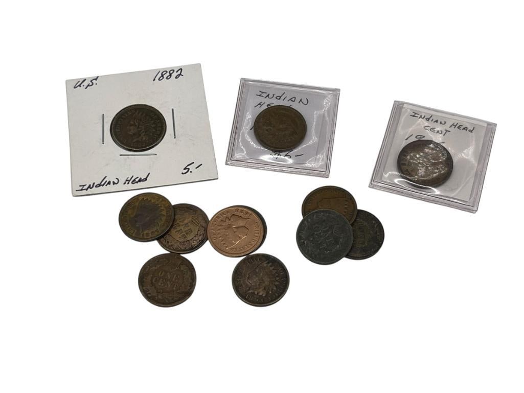 12 U.S. INDIAN HEAD CENTS DATING BACK TO THE 1800'S (1 of 9)