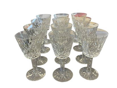 WATERFORD CRYSTAL CLARET WINE GLASSES 4.5 OZ SET OF 12 WITH WATERMARK: SET OF 12 CLARET LISMORE WINE GLASSES, 4.5OZ, EACH WITH WATERMARK 5 7/8" H