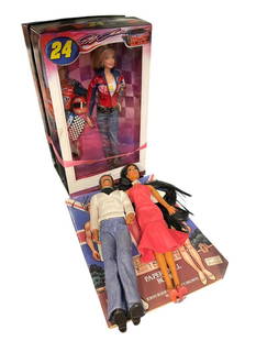 1976 SONNY AND CHER VINYL DOLLS PLUS BARBIE JEFF GORDON NASCAR DOLL BY MATTEL PLUS PAPER DOLLS BOOK: 1976 SONNY AND CHER VINYL DOLLS PLUS BARBIE JEFF GORDON NASCAR DOLL BY MATTEL PLUS PAPER DOLLS BOOK, CHER AND SONNY DOLLS WITH CLOTHING, MADE BY MEGO CORP, BARBIE JEFF GORDON NASCAR DOLL IN BOX, AND W