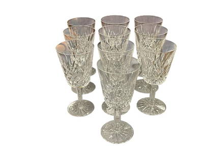 WATERFORD CRYSTAL WINE / WATER LISMORE GOBLETS TOTAL OF TEN: WATERFORD CRYSTAL WINE / WATER GOBLETS, LISMORE PATTERN, TOTAL OF TEN, NO DAMAGE OR CHIPS 7" H