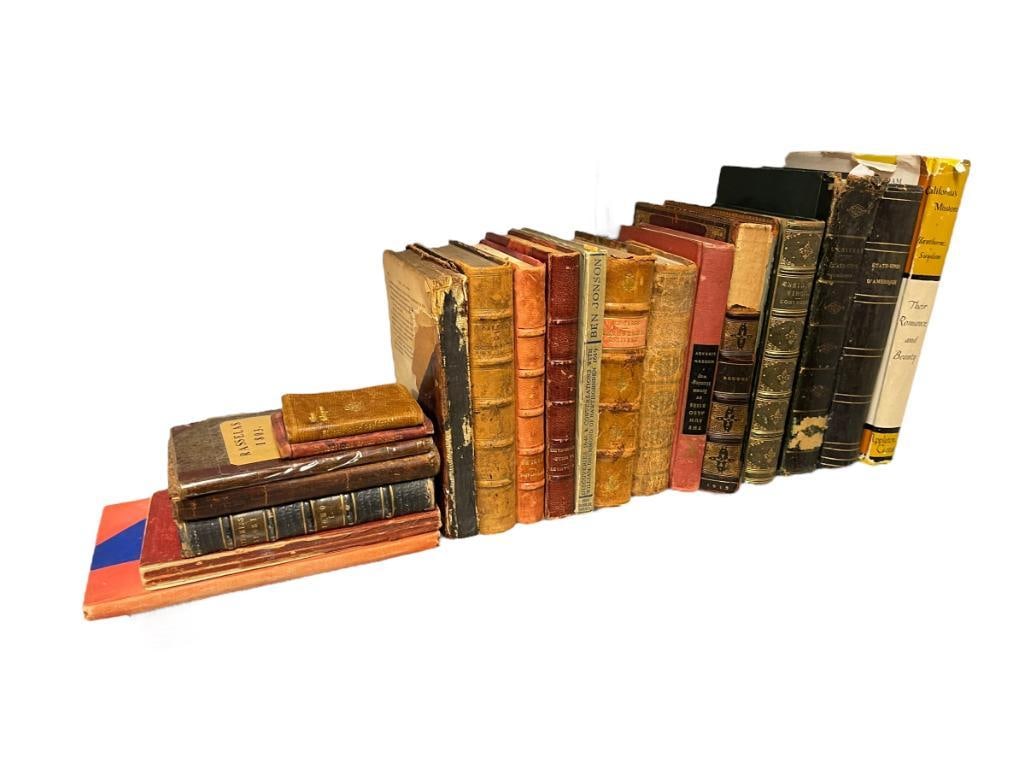 19TH TO 20TH CENTURY ASSORTED LITERATURE / BOOKS VARIOUS TITLES AND AUTHORS MOST IN FRENCH TEXT: MUCH ADO ABOUT NOTHING WILLIAM SHAKESPEARE POCKET BOOK PUBLISHED BY KNICKERBOCKER LEATHER & NOVELTY CO, 1891 H, DE BALZAC LES PARENTS PAUVERS LA COUSINE BETTE LEATHER BOUND BOOK FRENCH TEXT, 1804