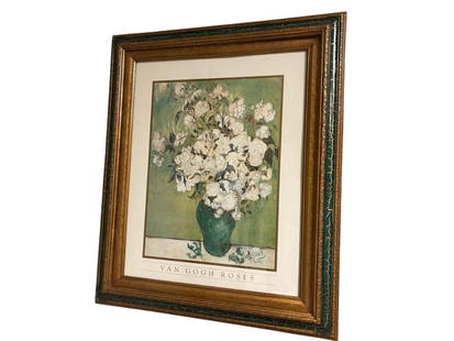 VINCENT VAN GOGH ROSES TITLED ART PRINT: VINCENT VAN GOGH (1853-1890) ART PRINT TITLED ROSES, FRAMED 21" X 25"