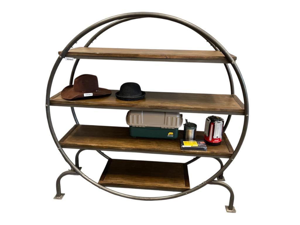 UNIQUE WORLD MARKET DESIGNS FOUR TIERED ROUND SHAPED WOOD SHELF WITH METAL FRAME (1 of 7)