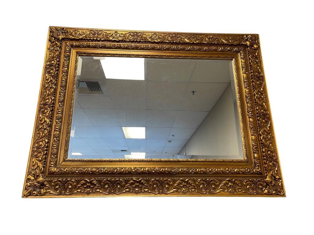 VINTAGE GILT WOOD BEVELED GLASS RECTANGULAR MIRROR (1 of 6)