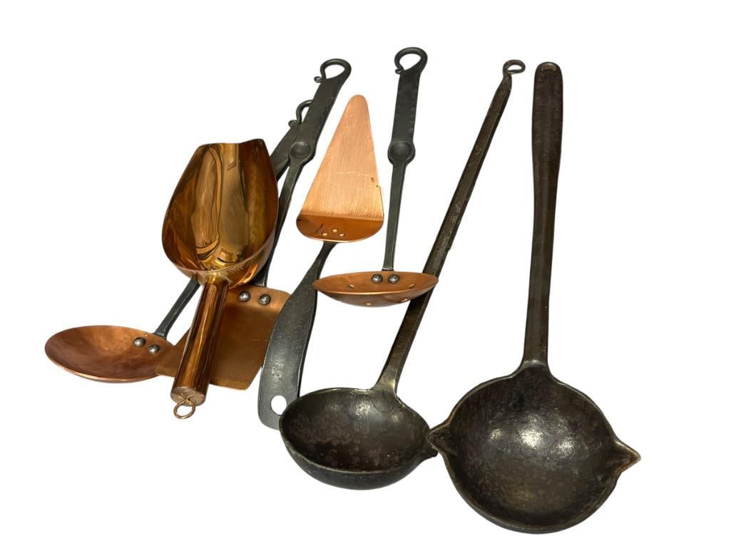 COPPER AND FORGED IRON KITCHEN UTENSILS TOTAL OF SEVEN UTENSILS (1 of 15)