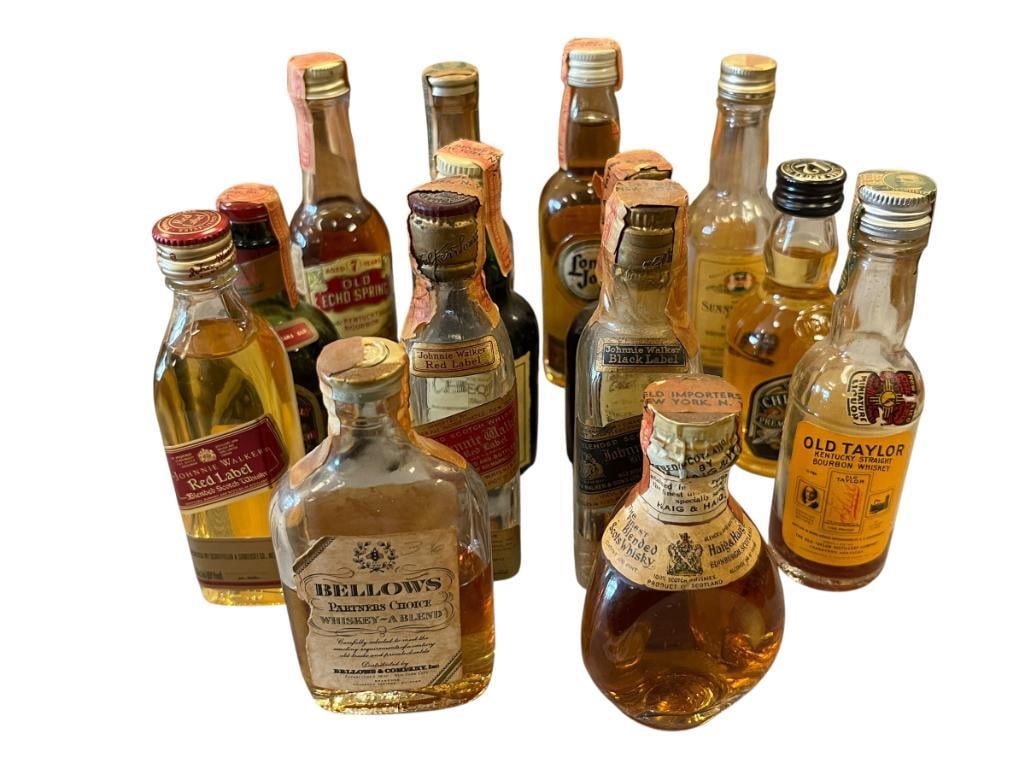 VINTAGE 20TH CENTURY COLECTIBLE 1/10 PINT WHISKEY BOTTLES (1 of 9)