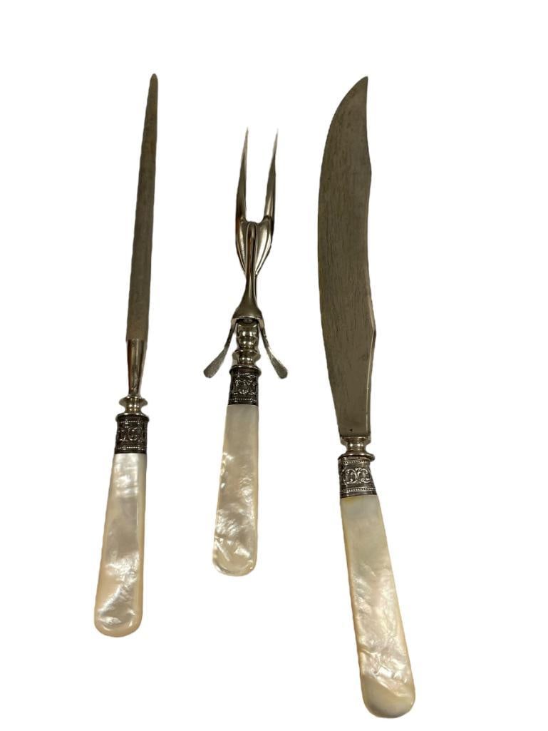 LANDERS FRARY & CLARK MOTHER OF PEARL AND STERLING SILVER COLLAR CUTLERY SET (1 of 7)