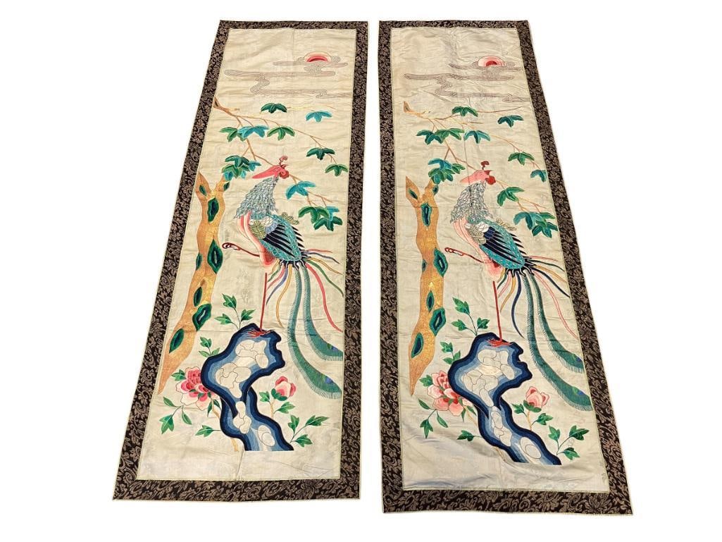 LATE 19TH CENTURY CHINESE HAND EMBROIDERED SILK BIRDS OF PARADISE PANELS (1 of 11)