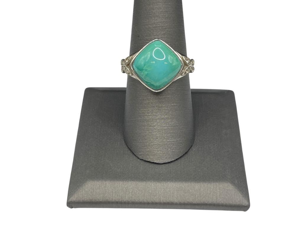 STERLING SILVER SQUARE SHAPED CABOCHON TURQUOISE RING (1 of 6)