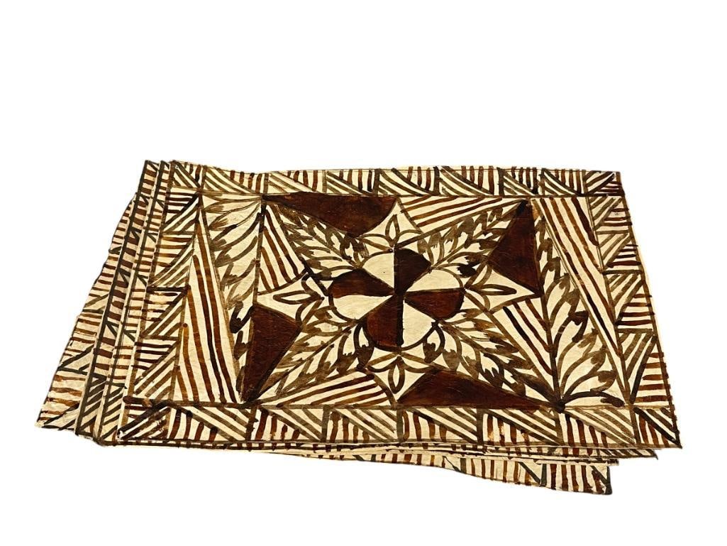 SOUTH PACIFIC GEOMETRIC POLYNESIAN FOLK ART BARK TAPA CLOTH ART MUSEUM QUALITY MADE IN TONGA: SOUTH PACIFIC GEOMETRIC POLYNESIAN FOLK ART TAPA CLOTH ART PANELS, TOTAL OF FOUR, MUSEUM QUALITY, MADE IN TONGA 18" X 12"