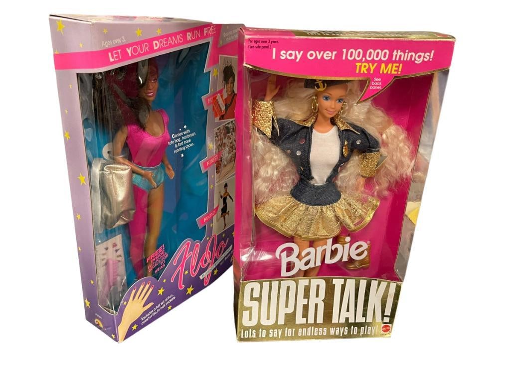 1989 LJN TOYS FLO JO DOLL AND 1994 MATTEL BARBIE SUPER TALK DOLL: 1989 LJN TOYS FLO JO FASHION DOLL NO. 2501 AND 1994 MATTEL BARBIE SUPER TALK DOLL NO. 12290, BOTH NEW IN THE PACKAGE DEADSTOCK
