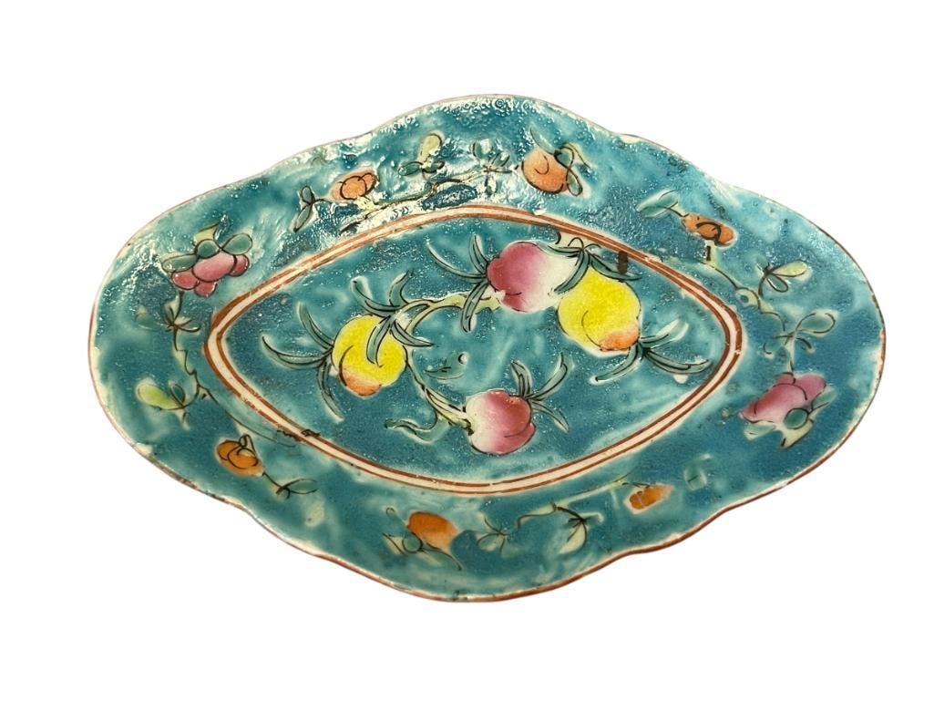 ANTIQUE CHINESE HAND PAINTED QING DYNASTY TONGZHI PORCELAIN FRUIT DECORATED PEDESTAL DISH (1 of 7)