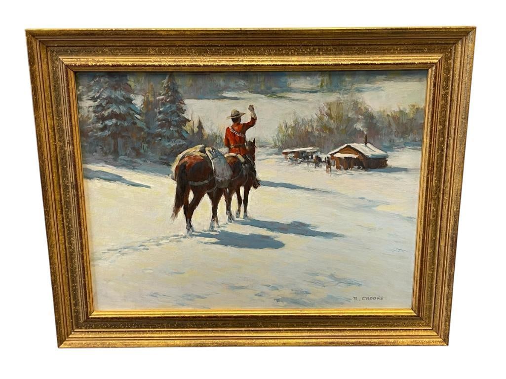 RONAD CROOKS GLENDALE CALIFORNIA ARTIST ORIGINAL OIL ON BOARD PAINTING TITLED BRINGING IN SUPPLIES (1 of 9)