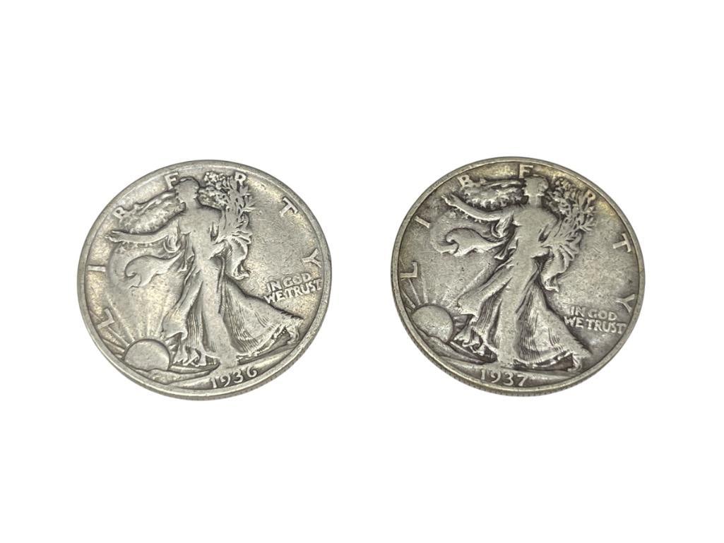 1936-S AND 1937 U.S. WALKING LIBERTY SILVER HALF DOLLARS (1 of 10)
