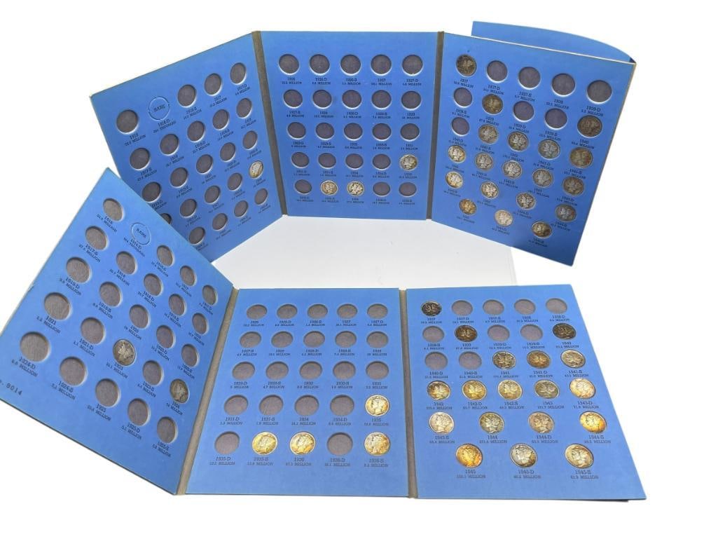 TWO U.S. MERCURY SILVER DIME BOOKS FEATURING A TOTAL OF 47 COINS (1 of 13)