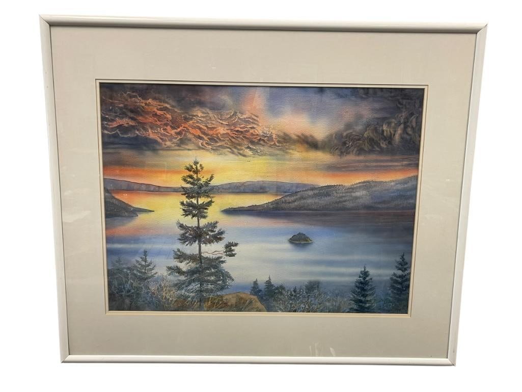 LARGE ORIGINAL WATERCOLOR ON PAPER OF EMERALD BAY, LAKE TAHOE (1 of 7)