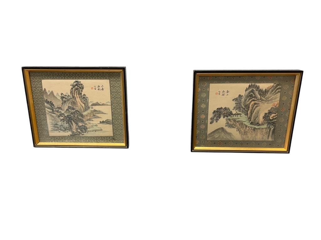 TWHO CHINESE XIEYI STYLE INK WASH LANDSCAPE PAINTINGS ON SILK (1 of 11)
