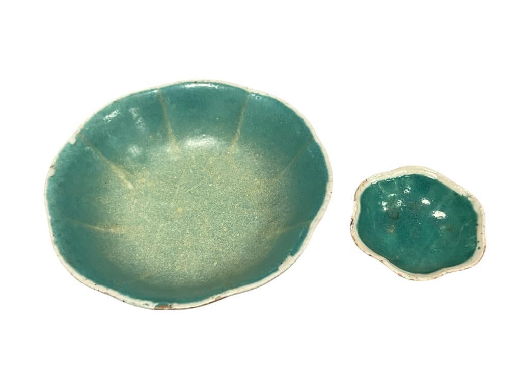 ANTQUE CHINESE EXPORT PORCELAIN TONGZHI PORCELAIN PEDESTAL AND FOOTED DISH TURQUOISE GLAZE (1 of 11)