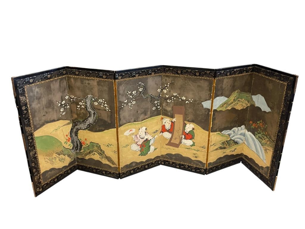 BYOBU TRADITIONAL JAPANESE EDO PERIOD SIX PANEL FOLDING SCREEN WITH INK AND COLOR ART (1 of 20)
