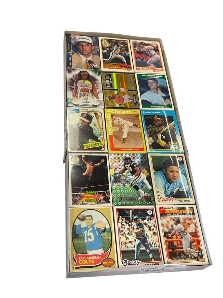COLLATED COLLECTION OF SPORTS CARDS, BASE BALL, FOOTBALL, NASCAR AND MORE 15 PKGS OF 50 CARDS SEA...: APPROX 750 CARDS TOTAL 3 1/2" X 2 1/2"