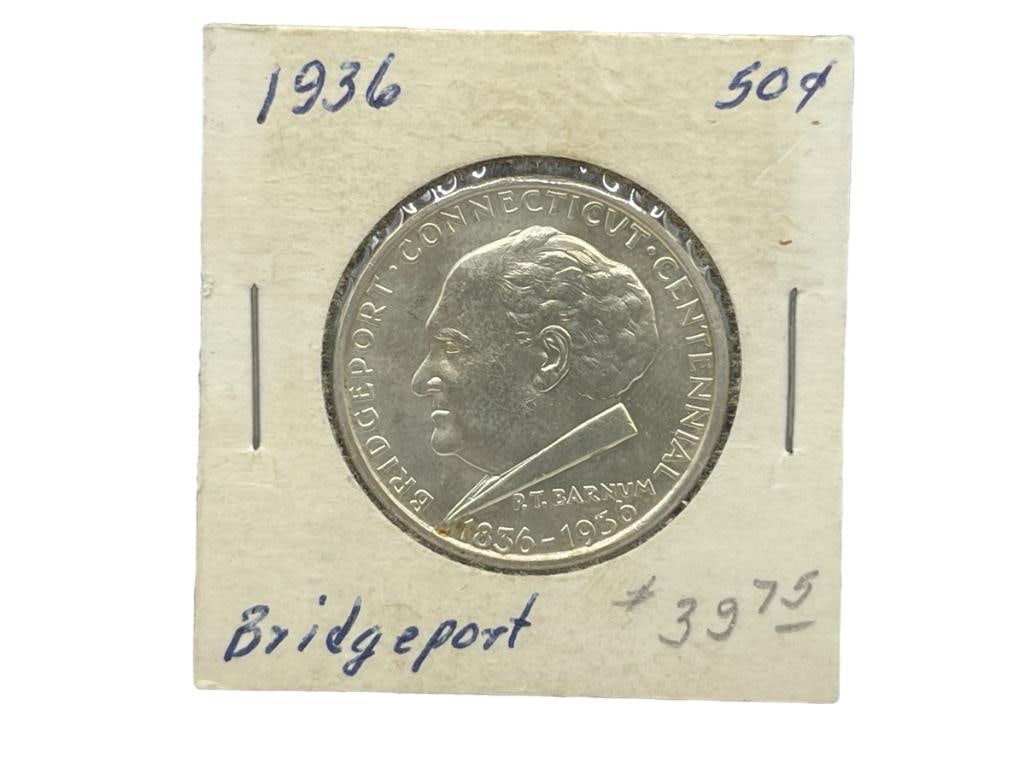 1936 U.S. BRIDGEPORT CONNECTICUT CENTENNIAL SILVER HALF DOLLAR (1 of 7)