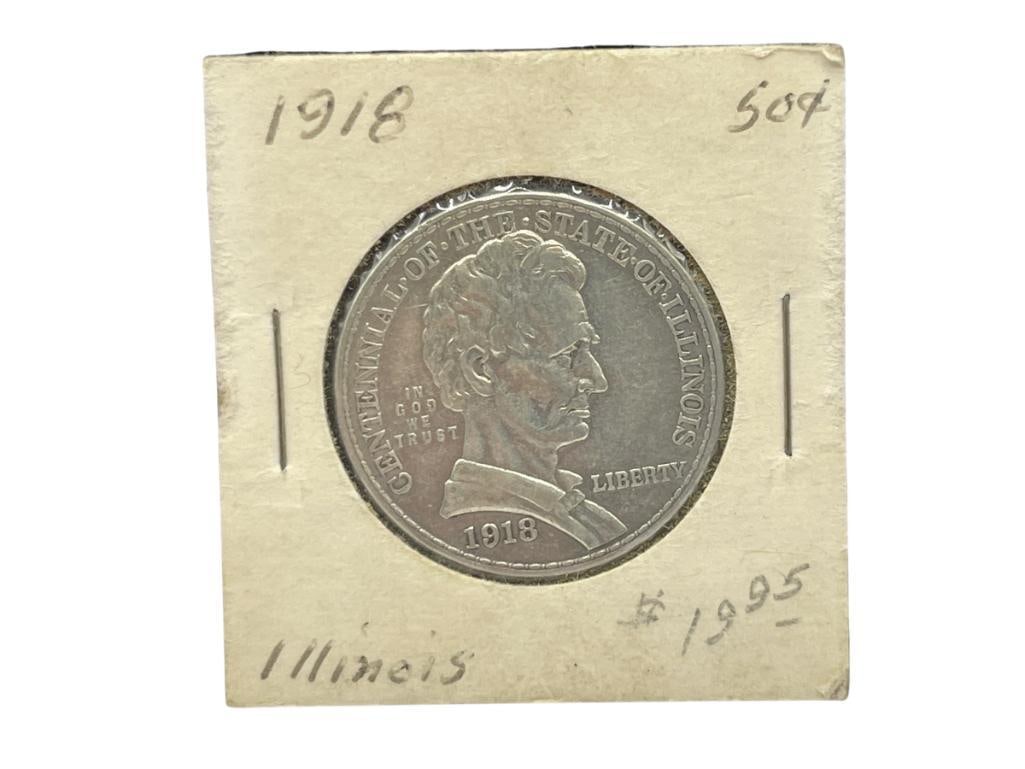 1918 U.S. CENTENNIAL OF THE STATEHOOD OF ILLINOIS SILVER HALF DOLLAR (1 of 7)
