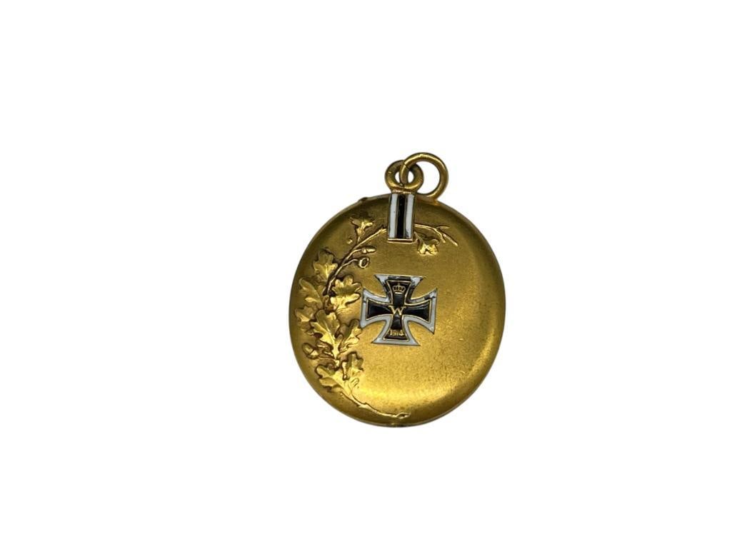 ANTIQUE 1914 GOLD FILLED ENAMELED "IRON CROSS" PENDANT: 1 1/4"