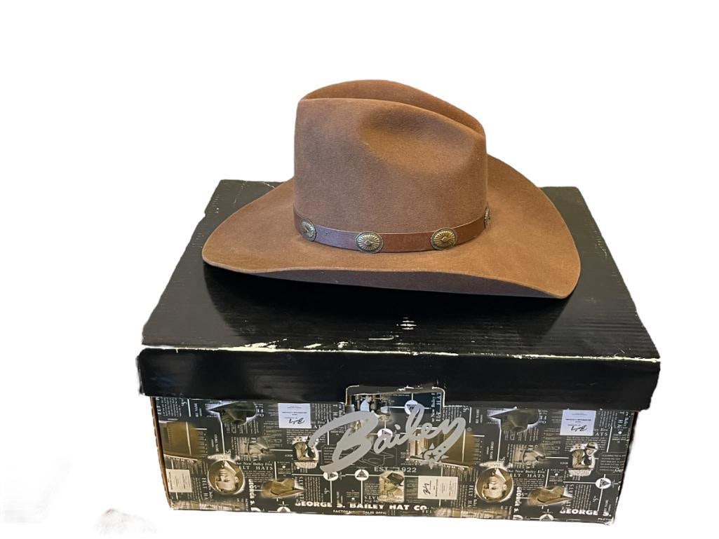 BAILEY WESTERN TOMBSTONE 2X BROWN WOOL FELT HAT WITH 4" GUS CROWN SIZE 7 (1 of 9)