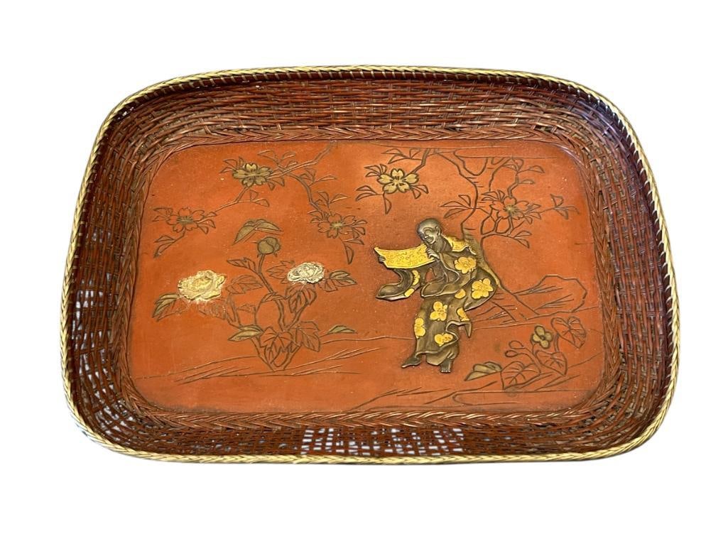 ANTIQUE JAPANESE MEIJI PERIOD MIXED METALS WOVEN TRAY (1 of 9)