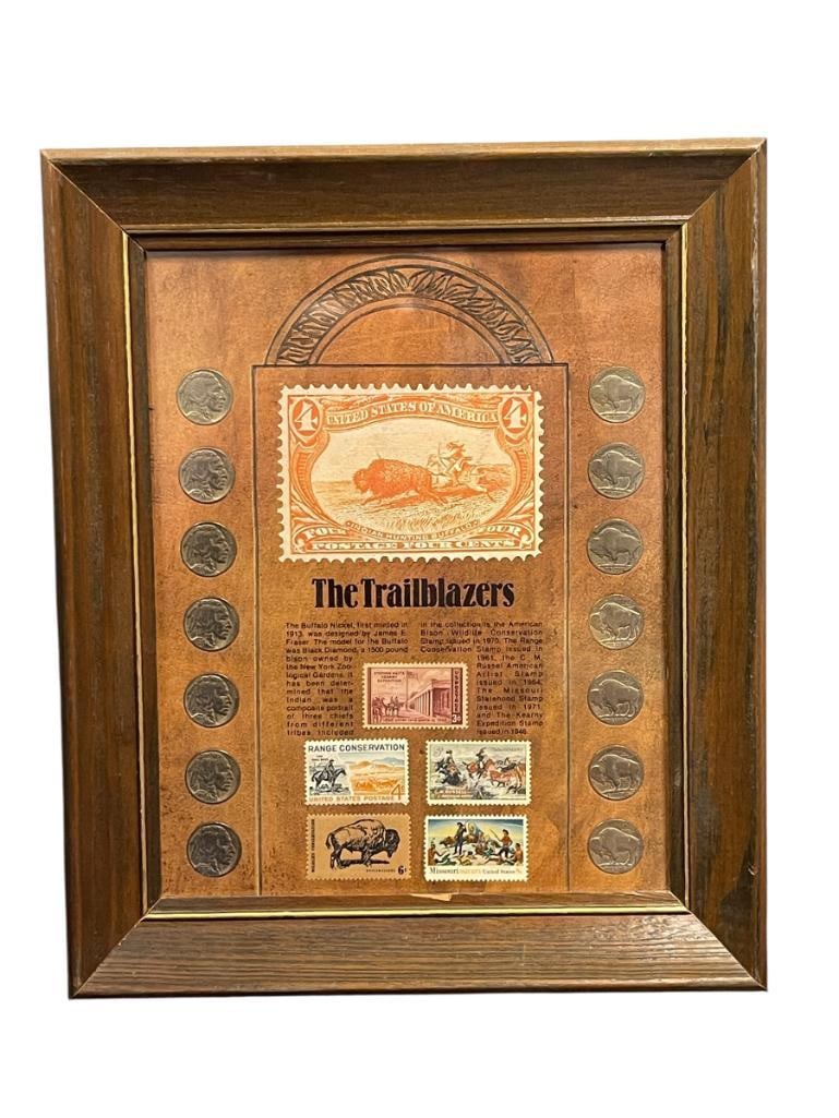 "THE TRAILBLAZERS" U.S. CURRENCY AND STAMP SET FEATURING 14 BUFFALO NICKELS AND FIVE STAMPS (1 of 8)