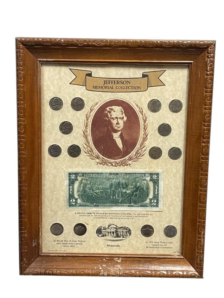 "JEFFERSON MEMORIAL COLLECTION" U.S. CURRENCY AND COIN SET FEATURING TWO SILVER WAR NICKELS (1 of 7)