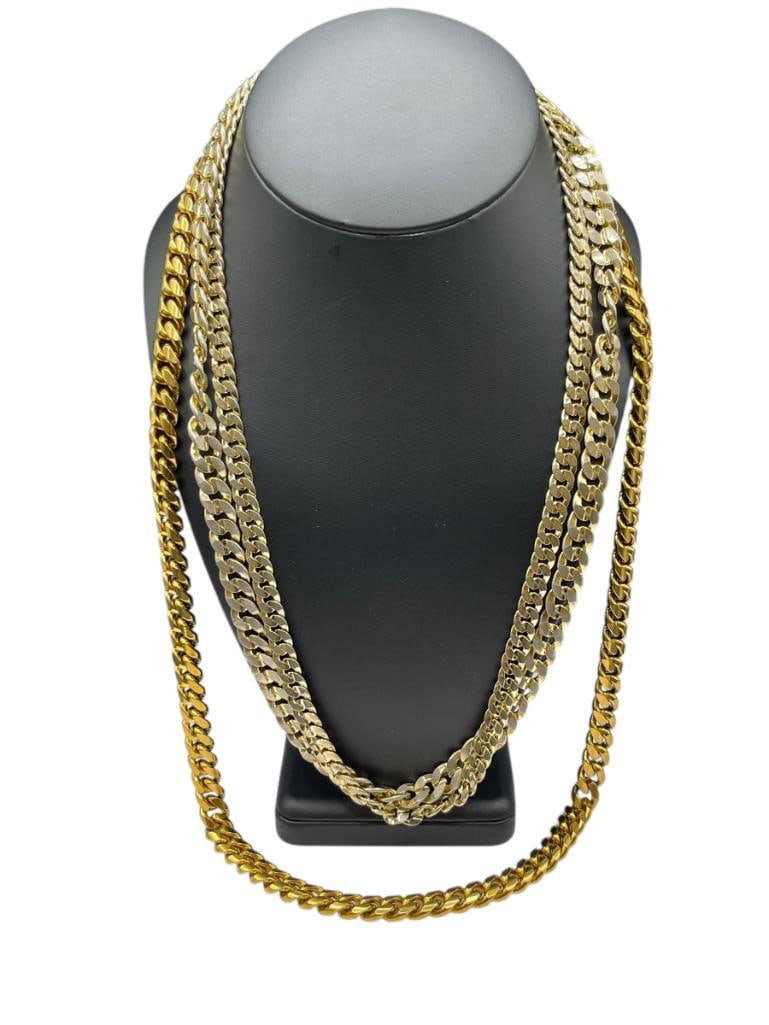 THREE GOLD TONE FASHION LINK NECKLACES INCLUDING ONE WITH CLEAR STONE ACCENTS ON CLASP (1 of 6)