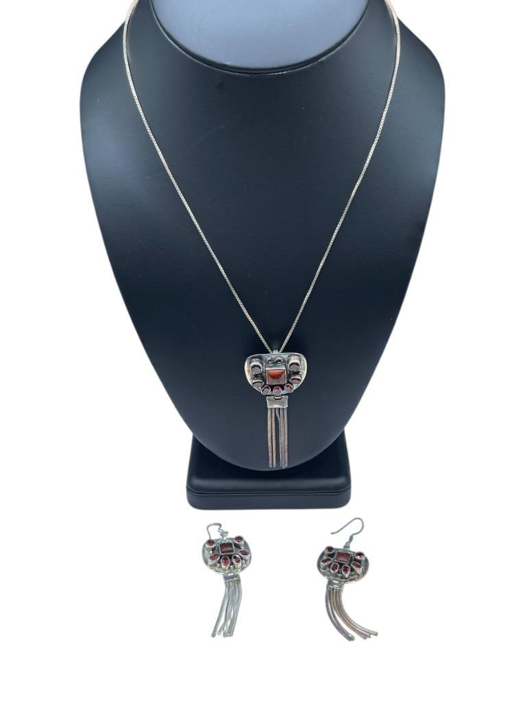 STERLING SILVER GARNET PENDANT NECKLACE AND EARRINGS SET (1 of 10)