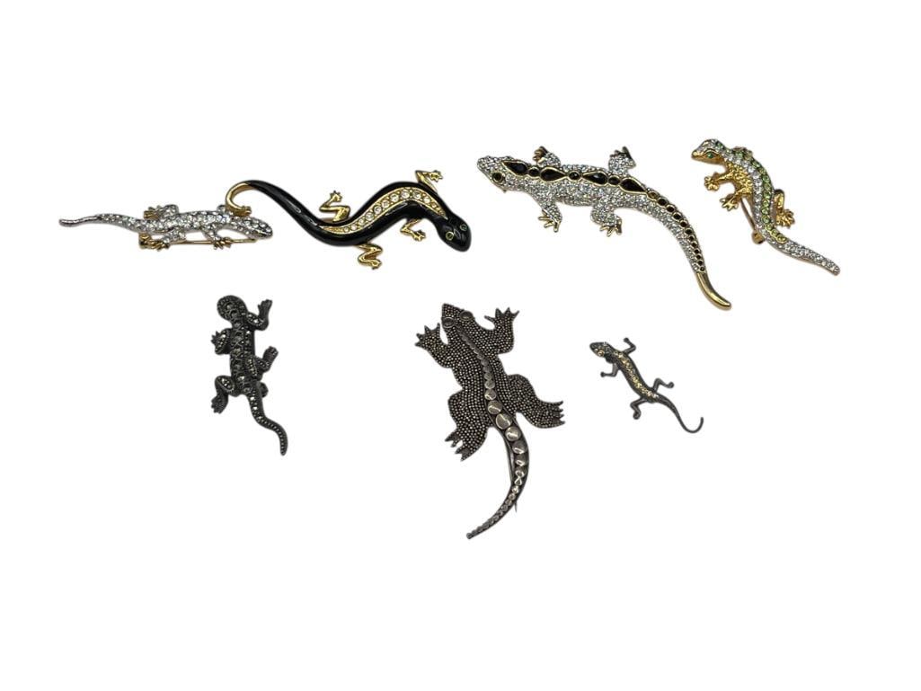 SEVEN FIGURAL LIZARD AND GECKO BROOCHES INCLUDING TWO STERLING SILVER PIECES (1 of 8)