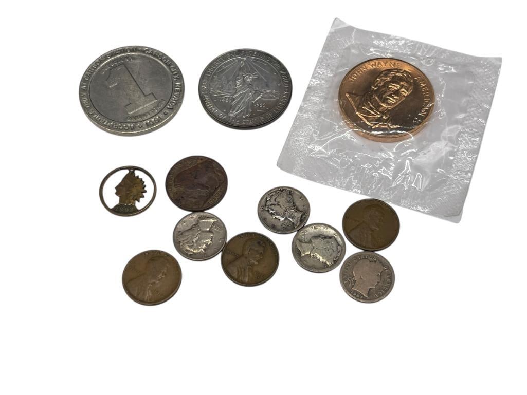 ASSORTED COLLECTIBLE U.S. COINS AND TOKENS INCLUDING A 1907 BARBER SILVER DIME (1 of 9)
