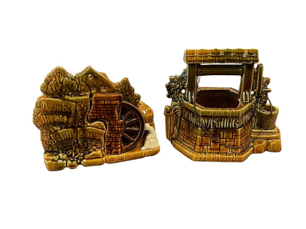 TWO VINTAGE MCCOY CERAMIC PLANTERS OL WISHING WELLS AND DOWN BY THE OLD MILL STREAM (1 of 10)