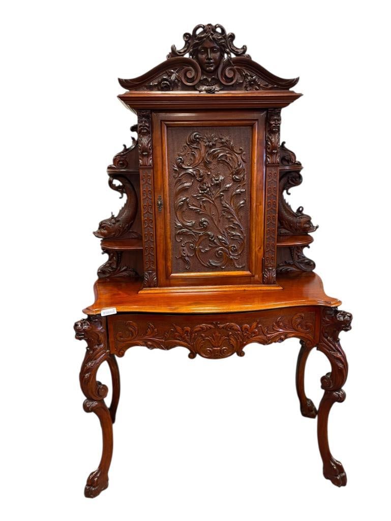 19TH CENTURY FRENCH RENAISSANCE REVIVAL BUFFET OR VAISSELIER LION HEAD AND DOLPHIN CARVINGS (1 of 20)