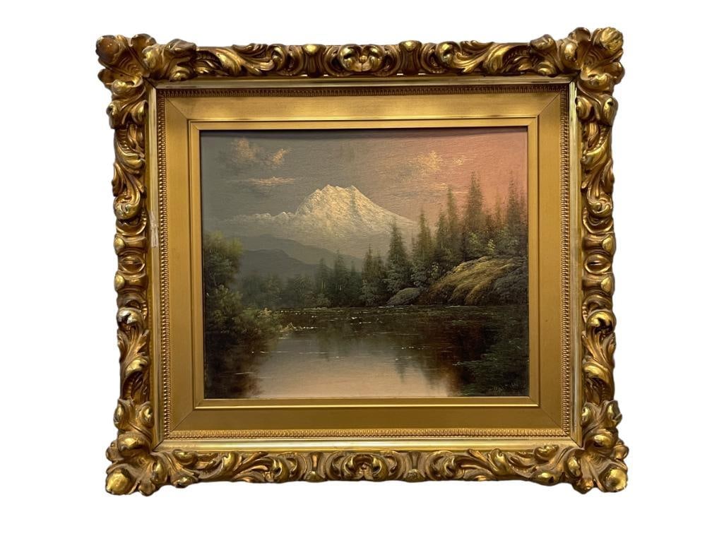 ELIZA ROSANNA BARCHUS UTAH BORN, OREGON ARTIST ORIGINAL OIL ON BOARD OF MT. RAINIER (1 of 10)