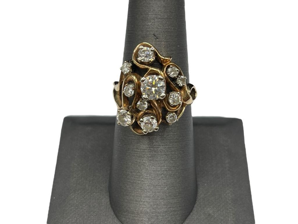 14K YELLOW GOLD DIAMOND FREEFORM CLUSTER RING FEATURING 11 ROUND BRILLIANT CUT DIAMONDS (1 of 10)