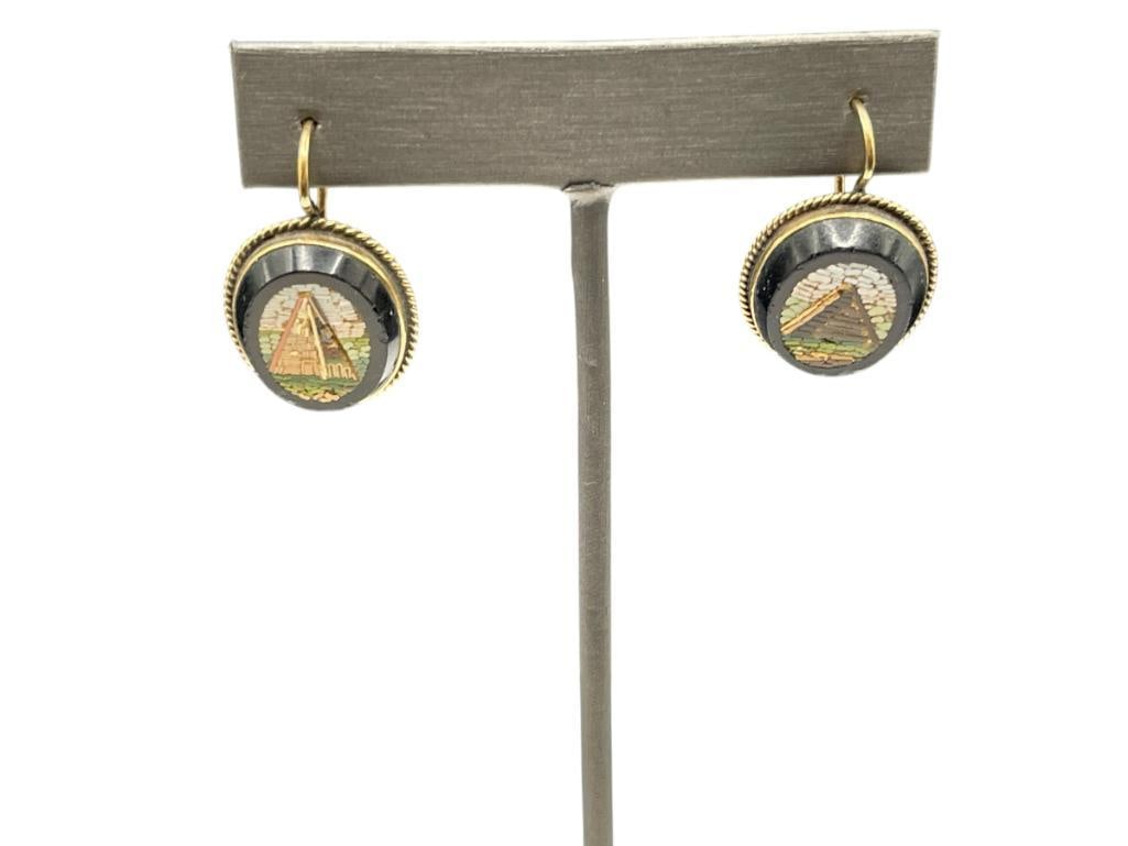 PAIR OF VINTAGE 10K YELLOW GOLD EARRINGS FEATURING INLAID MOSAIC DESIGN (1 of 7)