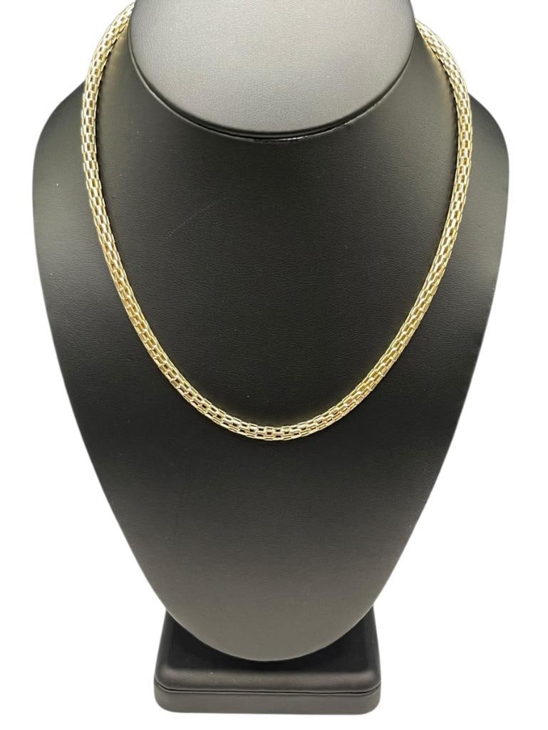 14K YELLOW GOLD DESIGNER HALLMARKED FANCY LINK NECKLACE: FEATURING INTRICATE LINK DESIGN, DESIGNER HALLMARKED "MG" 17" X 3/16", 13.00 GRAMS