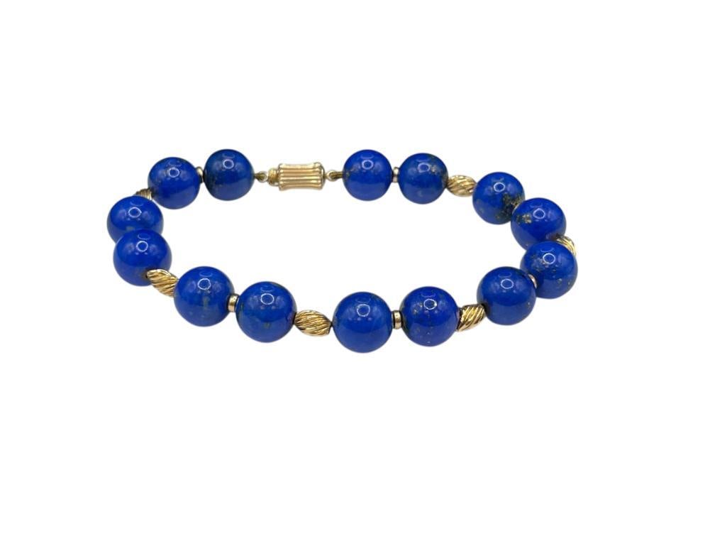 14K YELLOW GOLD AND LAPIS LAZULI BEAD BRACELET FEATURING 14K GOLD CLASP (1 of 5)