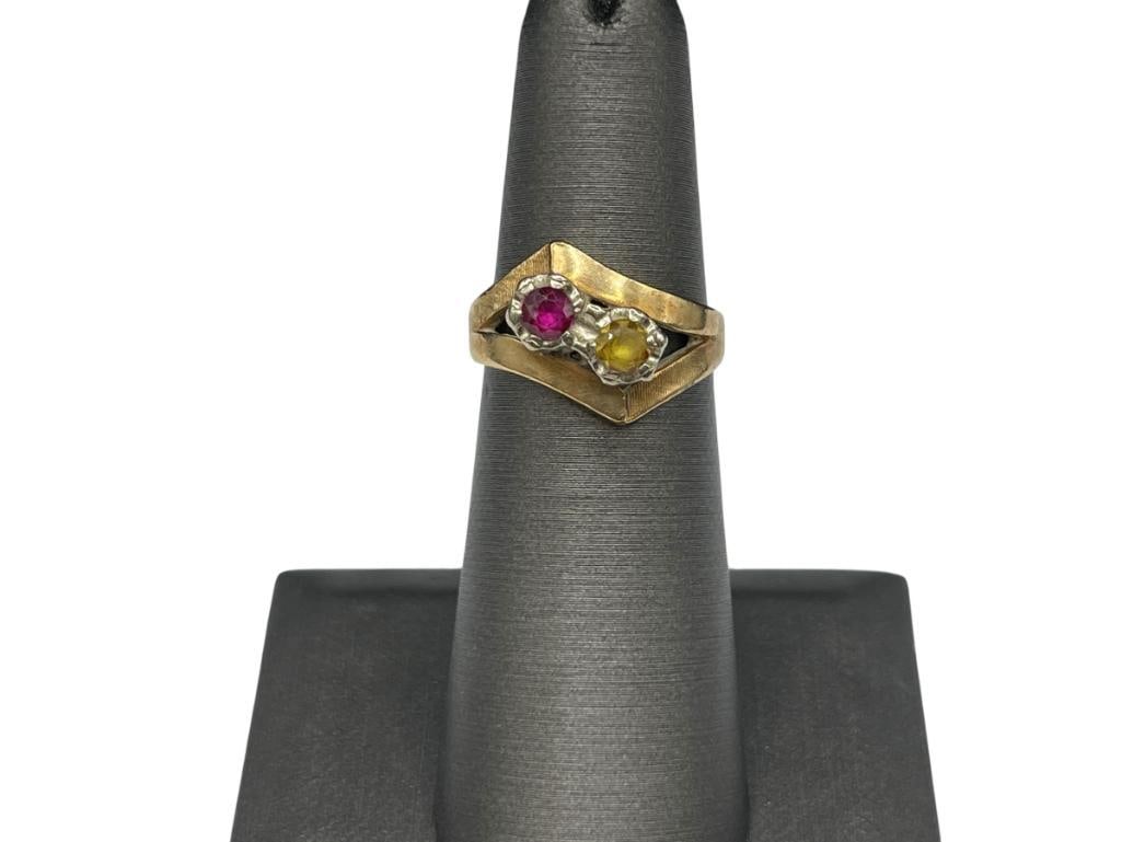 VINTAGE 14K YELLOW GOLD RUBY AND YELLOW SAPPHIRE FASHION RING FEATURING ROUND CUT GEMS (1 of 6)