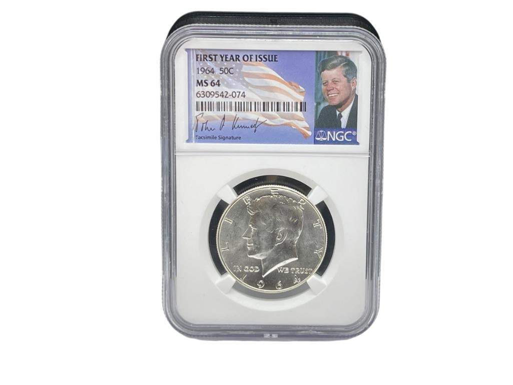 1964 U.S. KENNEDY 90% SILVER HALF DOLLAR NGC MS64 FIRST YEAR OF ISSUE (1 of 7)