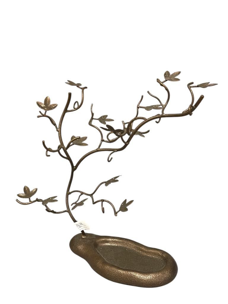 CAST METAL BRONE FINISH JEWELRY TREE WITH RING DISH: 15" H
