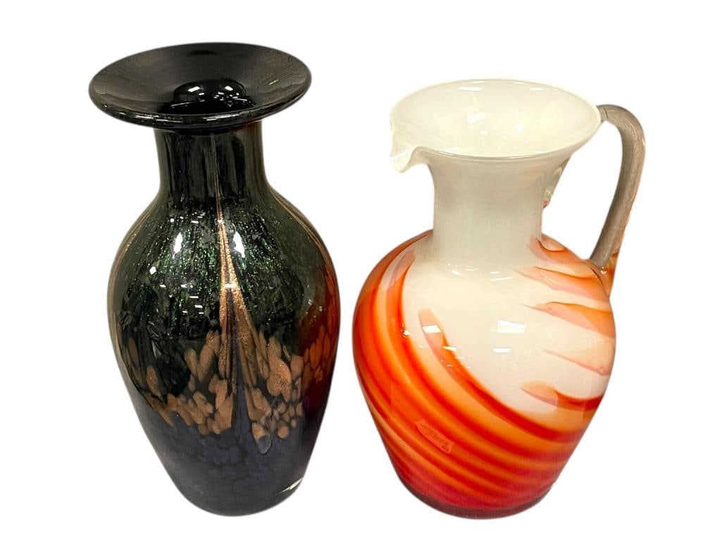 HAND BLOWN ART GLASS VASE AND PITCHER (1 of 12)