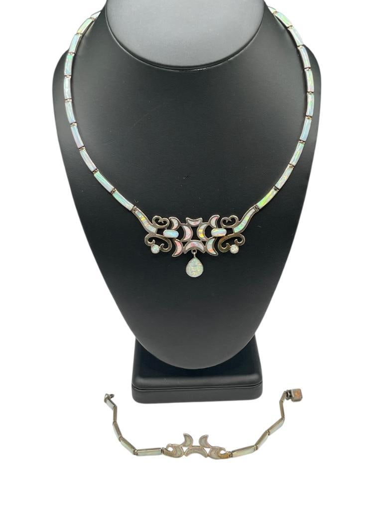 DANIELA ARTIST SIGNED TAXCO MEXICO STERLING SILVER INLAID OPALITE NECKLACE AND BRACELET (1 of 10)